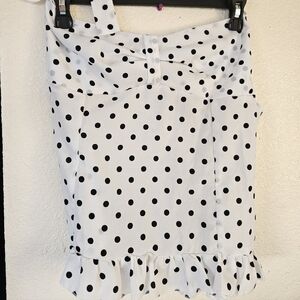 White Polka Dot Ruffle Hem Halter Top